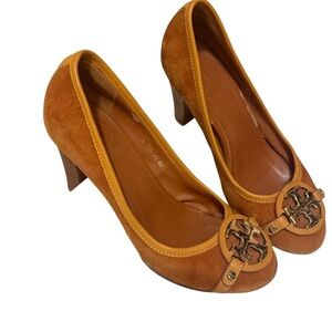 Tory Burch Elegant Orange Women's Heels, suede leather